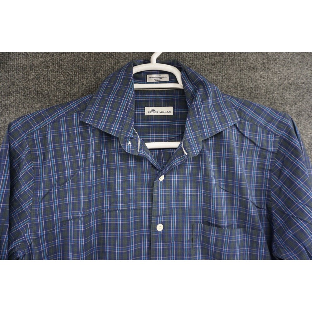Peter Millar Shirt Mens Medium Blue Plaid Button Up Long Sleeve